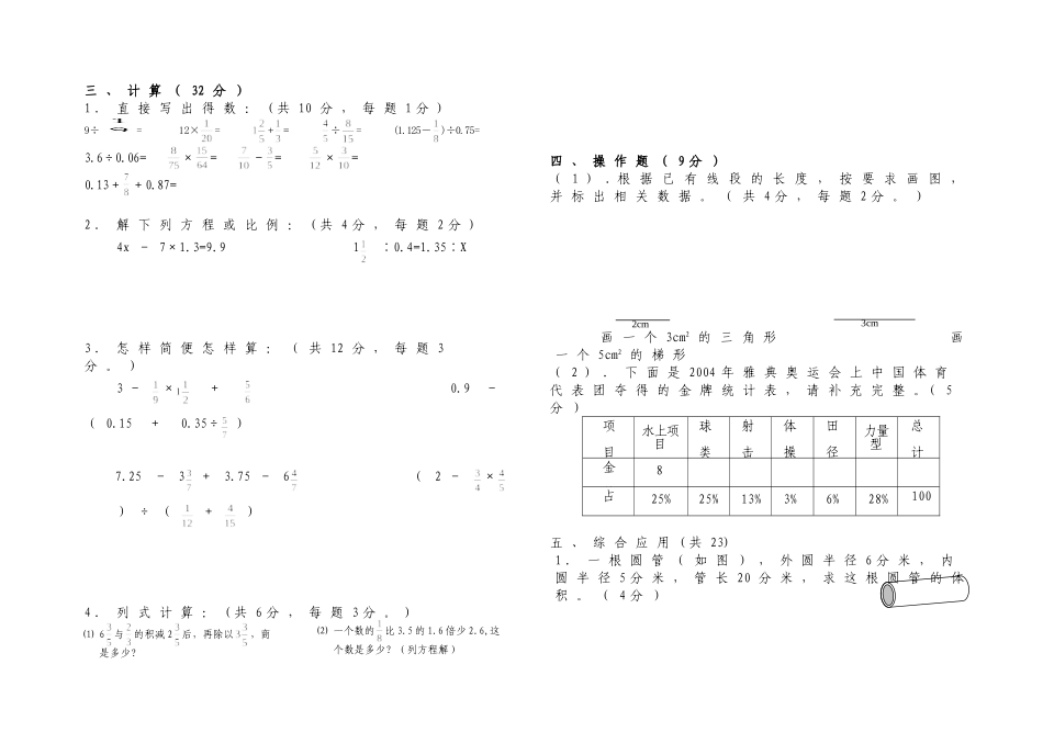 六年级数学毕业模拟试卷13_第2页