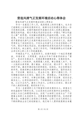 营造风清气正发展环境活动心得体会