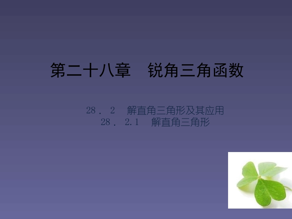 【四清导航】2015春九年级数学下册2821解直角三角形课件（新版）新人教版_第1页