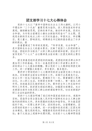 团支部学习十七大心得体会