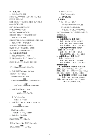 选修4重难点化学方程式记忆清单