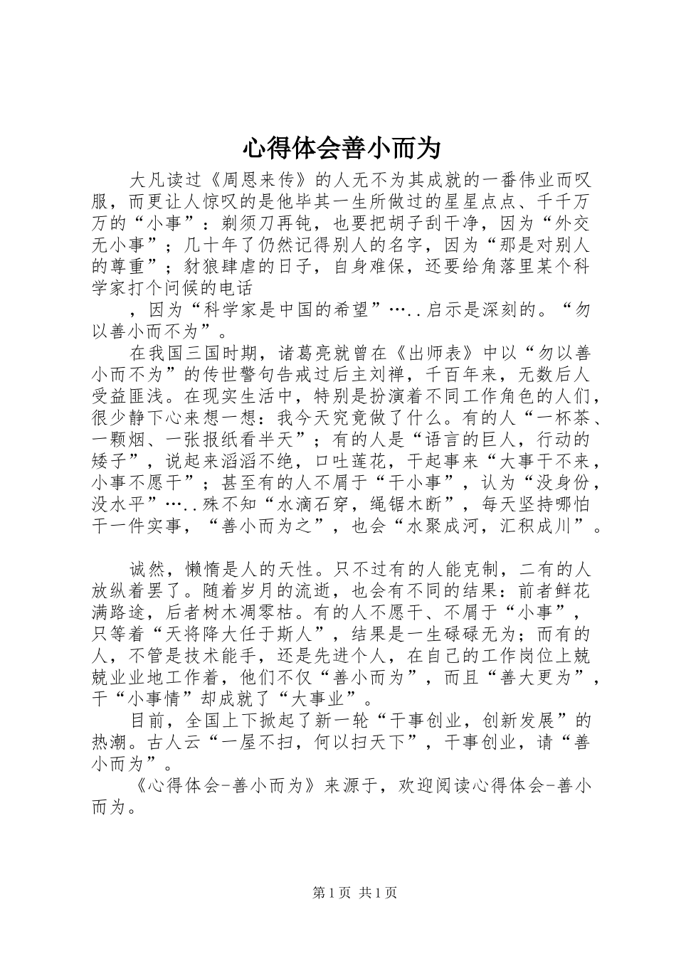心得体会善小而为_第1页
