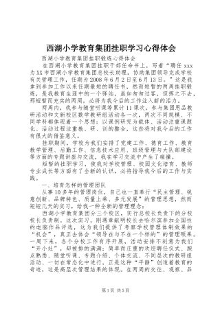 西湖小学教育集团挂职学习心得体会