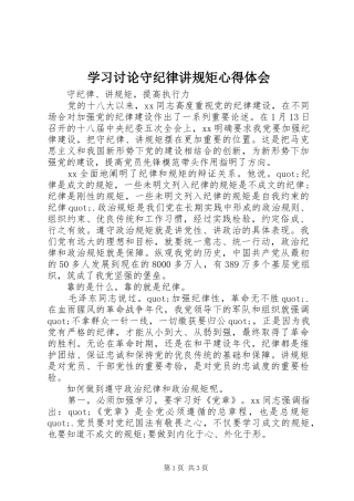学习讨论守纪律讲规矩心得体会