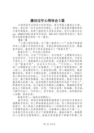 廉洁过年心得体会5篇