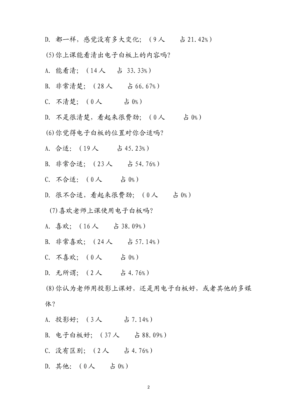学生在进行电子白板教学后反应情况的调查问卷_第2页
