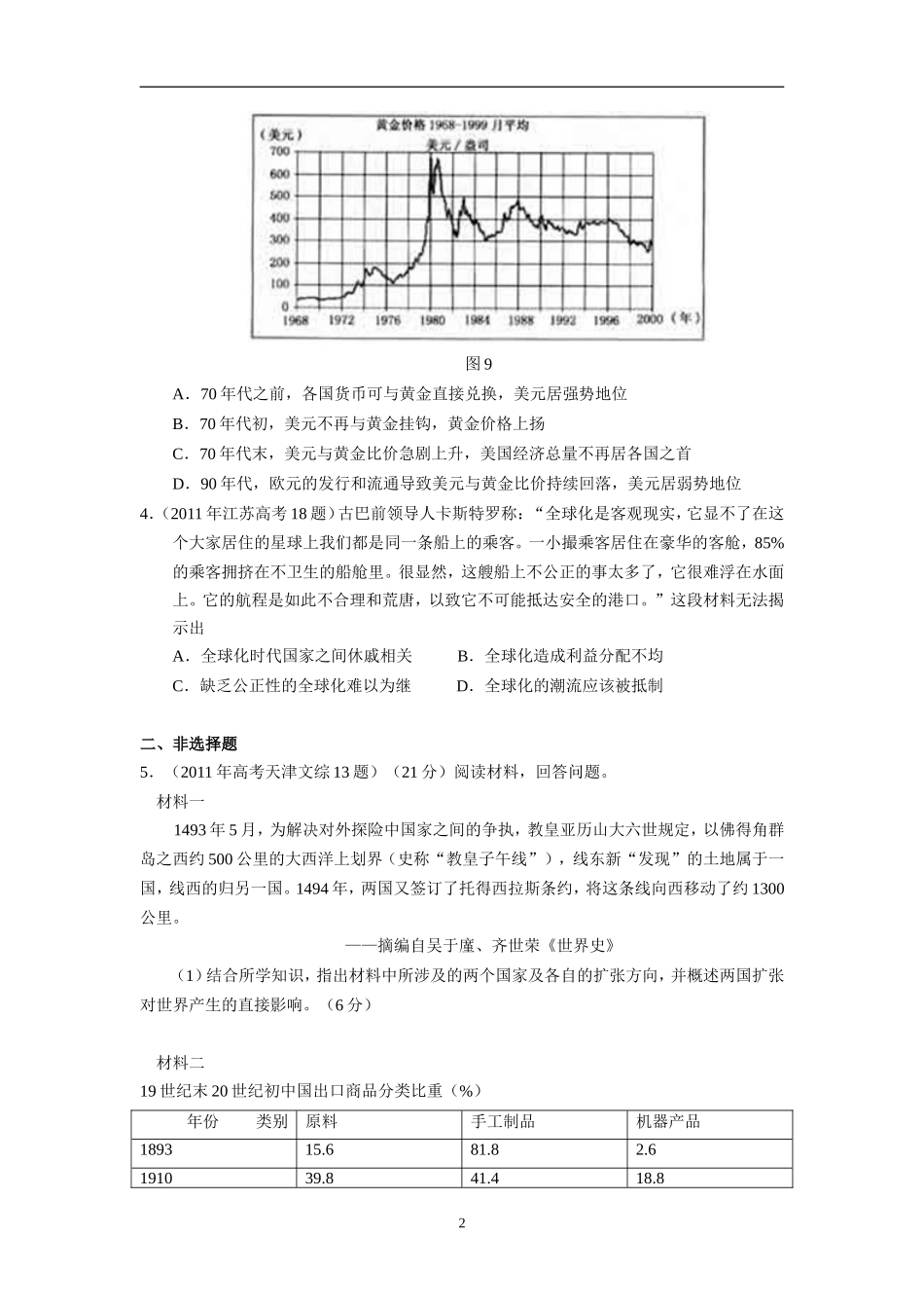 2011年高考历史试题汇编(人民版必修2)：专题8_当今世界经济的全球化趋势_第2页