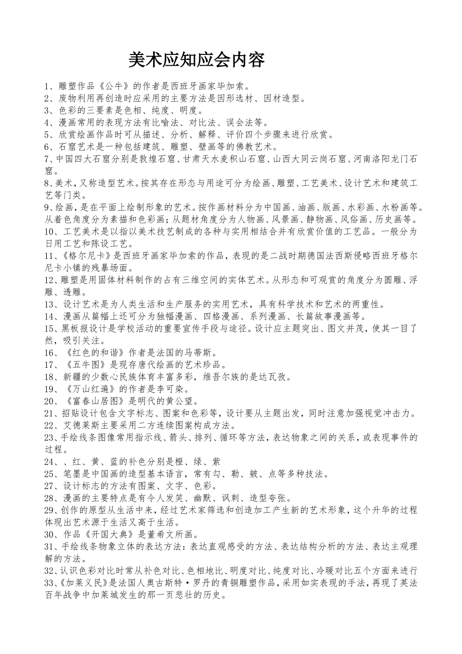 艺术测试应会内容_第1页