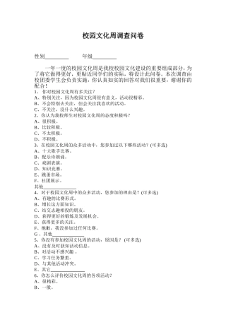 关于校园文化周调查问卷