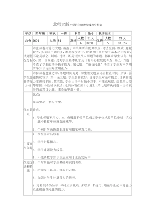 北师大版小学四年级数学成绩分析表