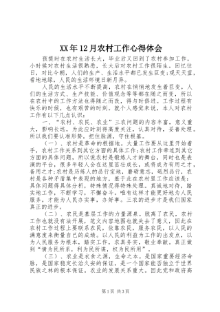 XX年12月农村工作心得体会