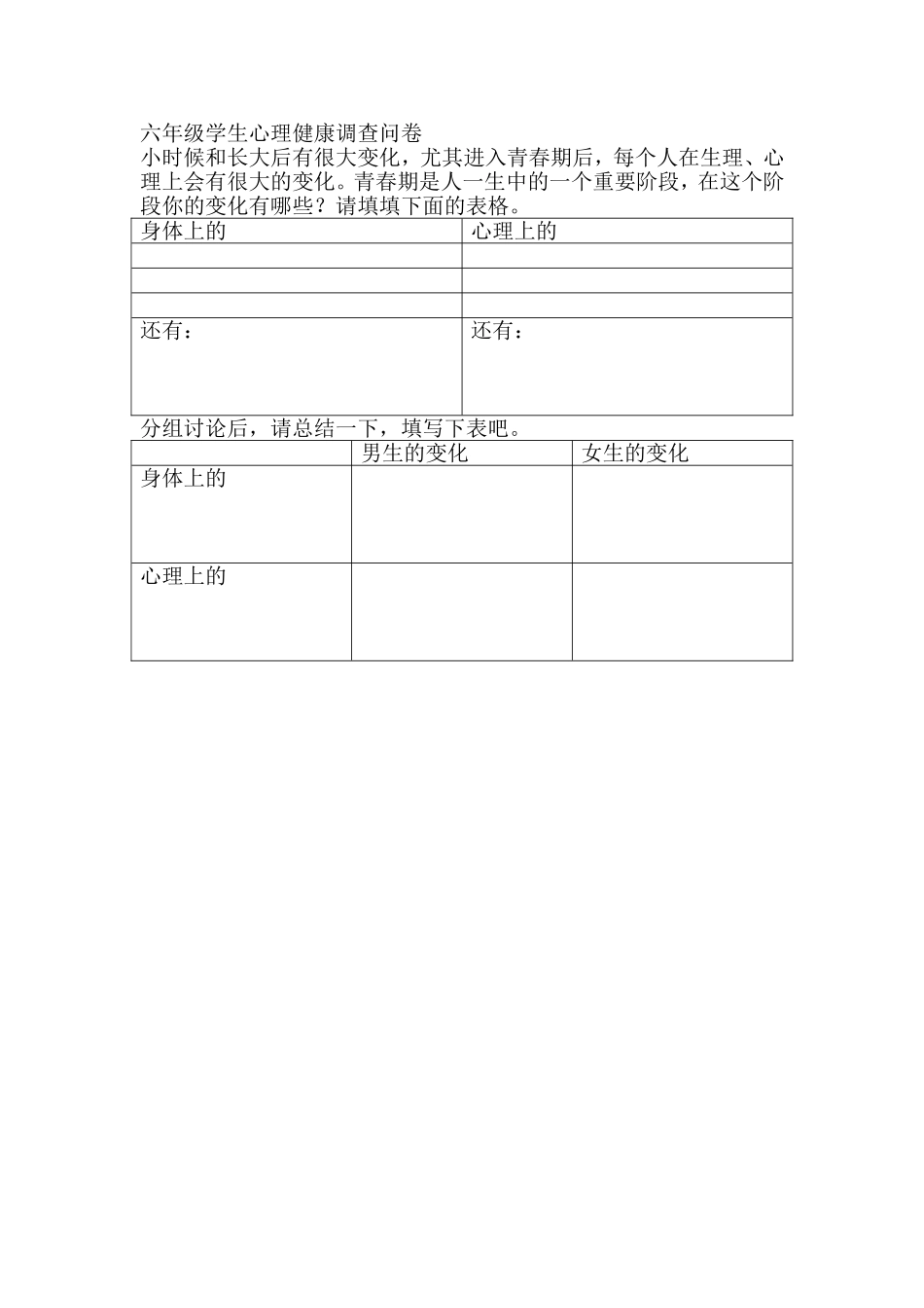 六年级学生心理健康调查问卷_第1页
