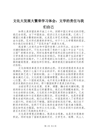 文化大发展大繁荣学习体会：文学的责任与我们自己
