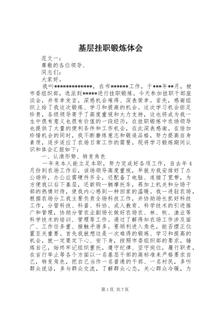 基层挂职锻炼体会