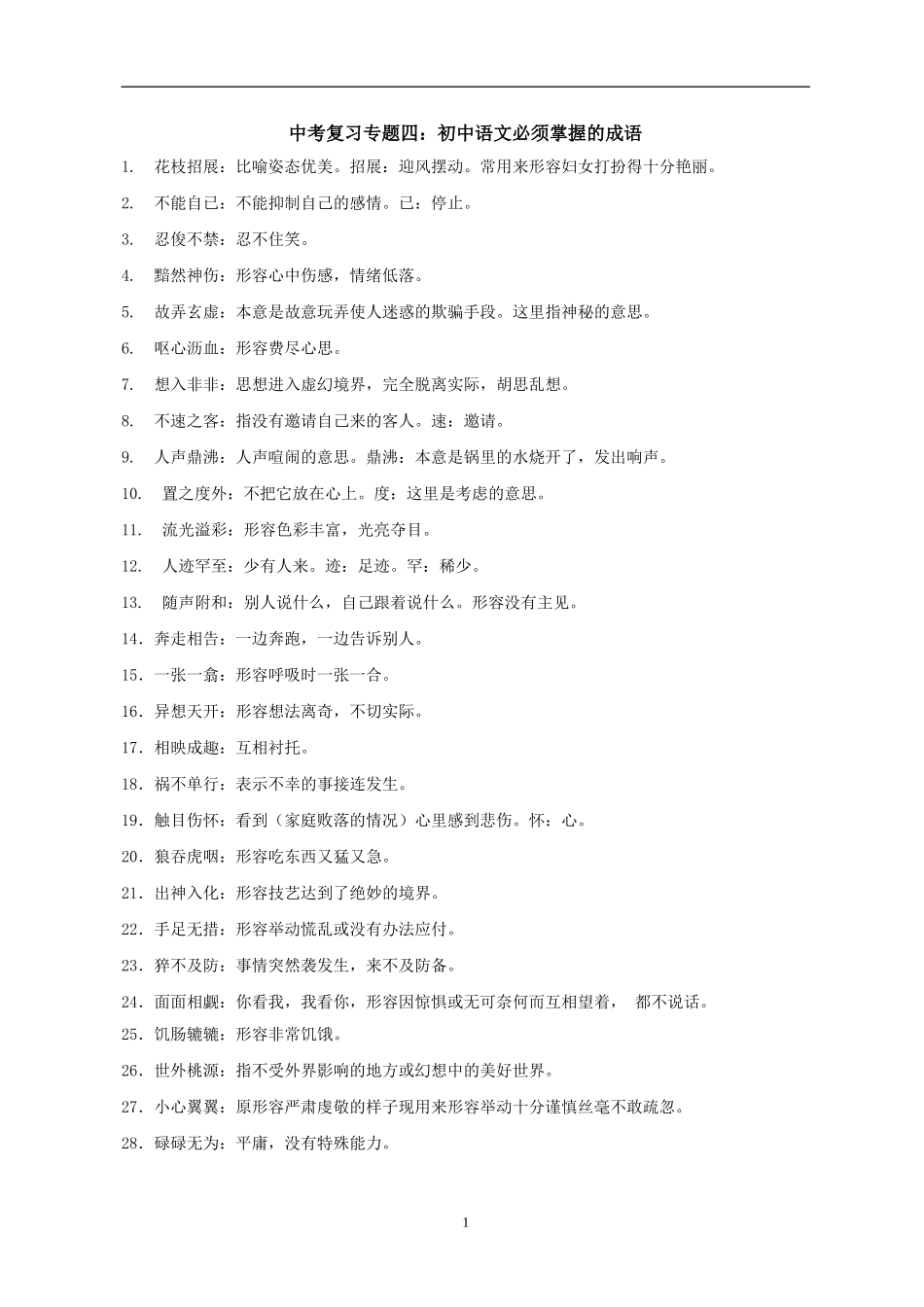 中考复习专题四必须掌握的成语_第1页