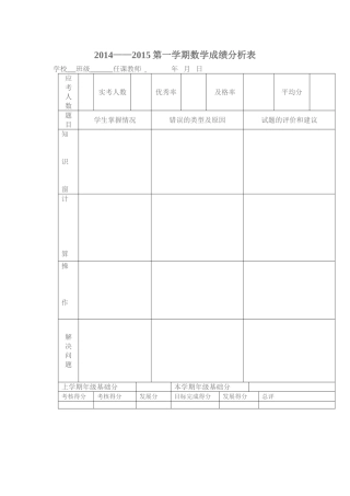 小学数学期末成绩分析空白
