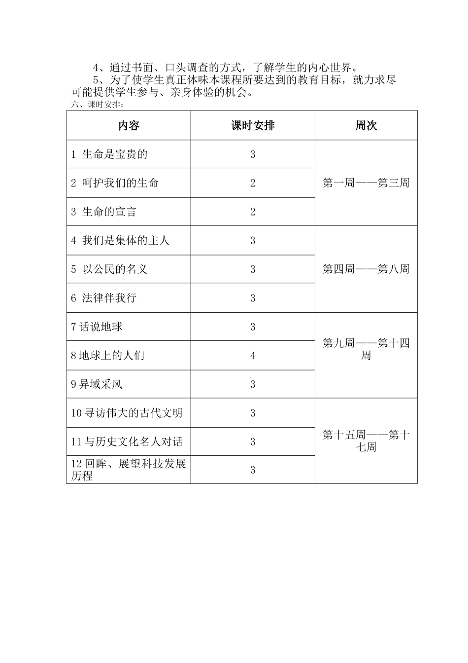 鄂教版六年级上册《品德与社会》教学计划_第2页