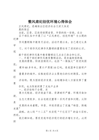 整风肃纪创优环境心得体会