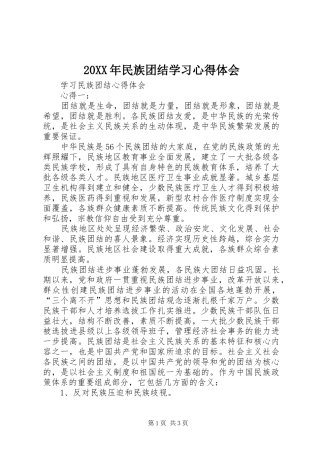 20XX年民族团结学习心得体会_1