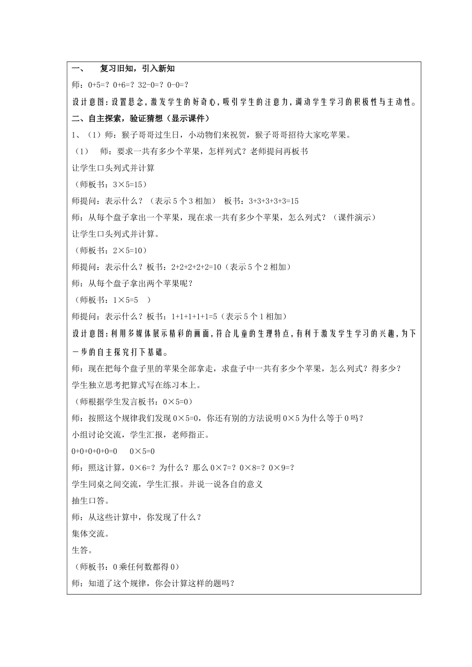 小学数学《0×5=？》教学设计_第2页