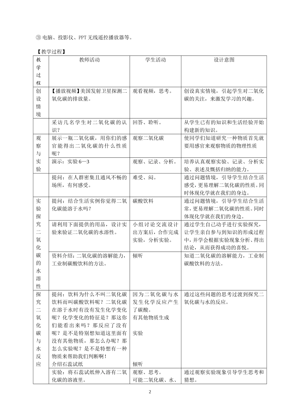 二氧化碳与一氧化碳（第一课时）教学设计_第2页