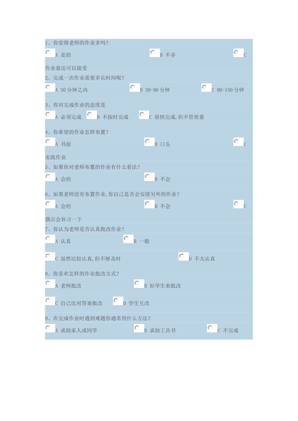 家庭作业问卷调查_第1页