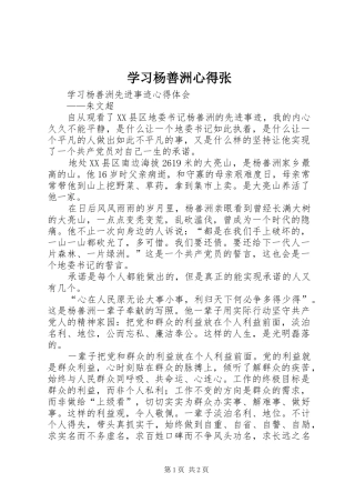 学习杨善洲心得张