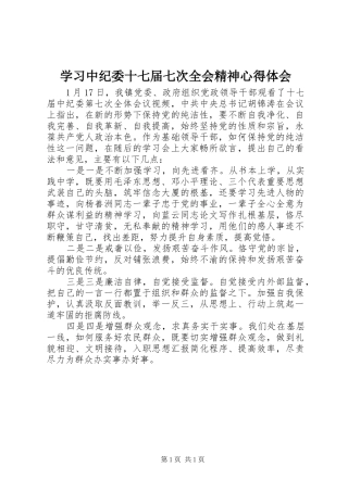学习中纪委十七届七次全会精神心得体会
