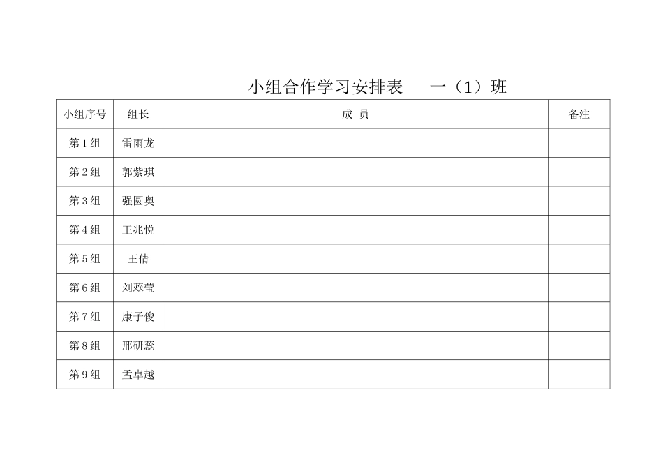 小组合作学习安排表_第1页