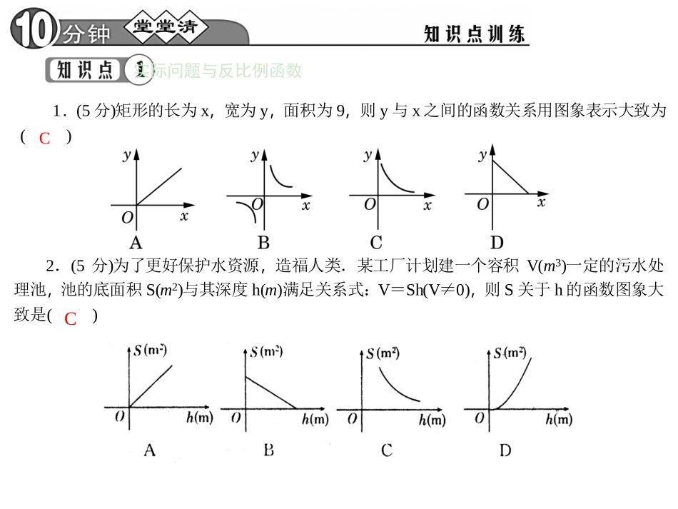 【四清导航】2015春九年级数学下册2621实际问题与反比例函数（一）课件（新版）新人教版_第3页
