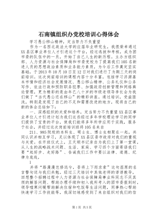 石南镇组织办党校培训心得体会