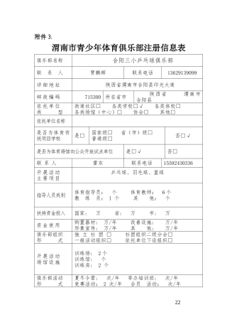 俱乐部注册信息表