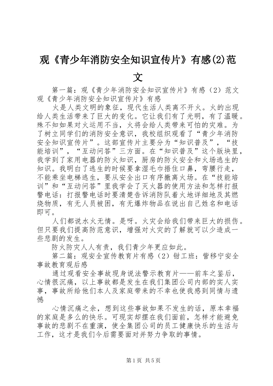 观《青少年消防安全知识宣传片》有感(2)范文_第1页