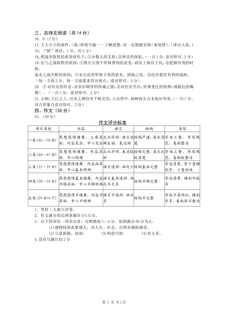 2014中招语文试题二模答案(1)_第2页