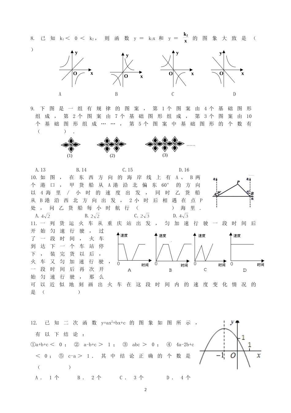 沙坪坝区初2014级九年级数学模拟考试数___学___试___卷(一)_第2页