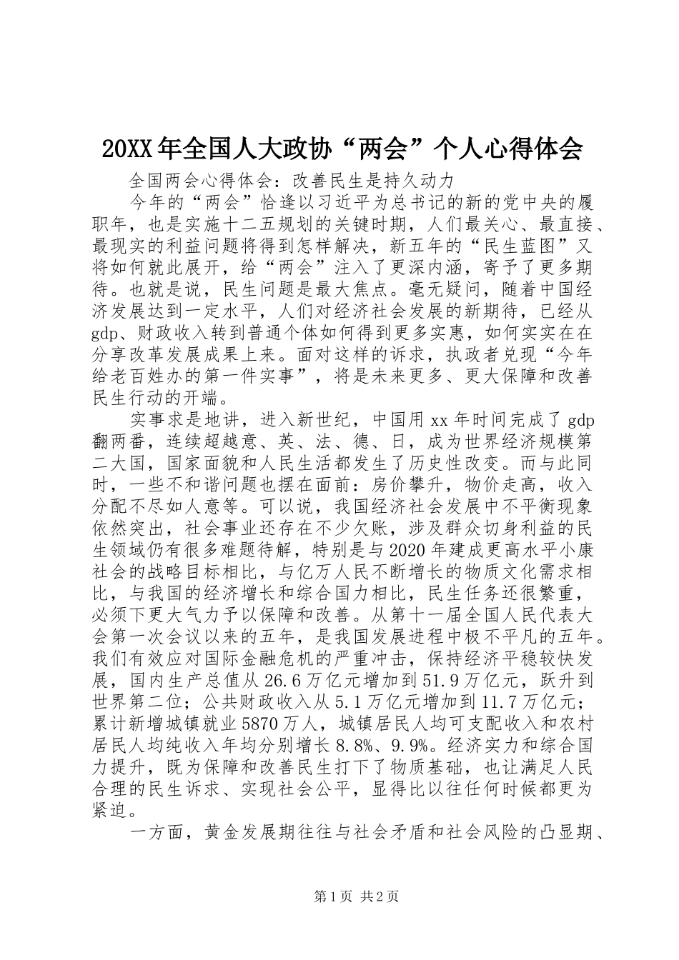 20XX年全国人大政协“两会”个人心得体会 (4)_第1页
