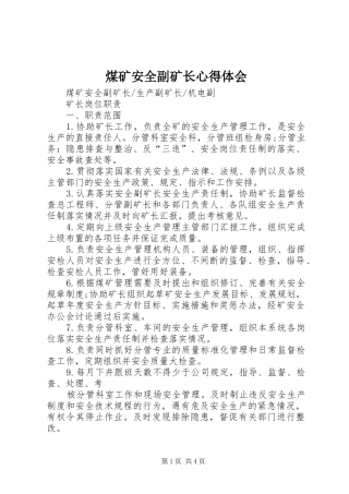 煤矿安全副矿长心得体会