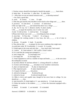 高一期中考试单项选择