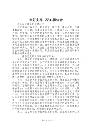 当好支部书记心得体会