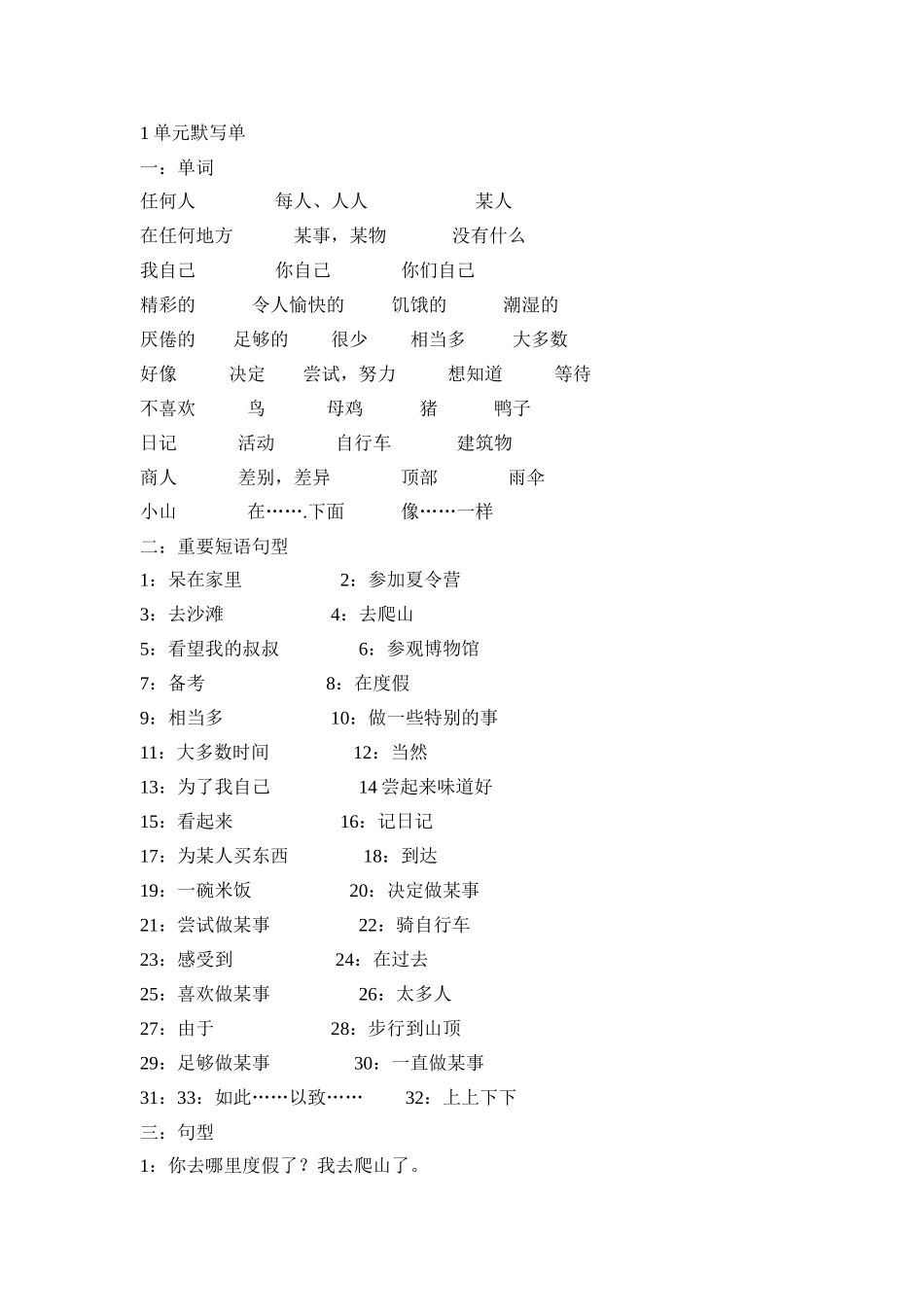 八年级上1单元默写单_第1页