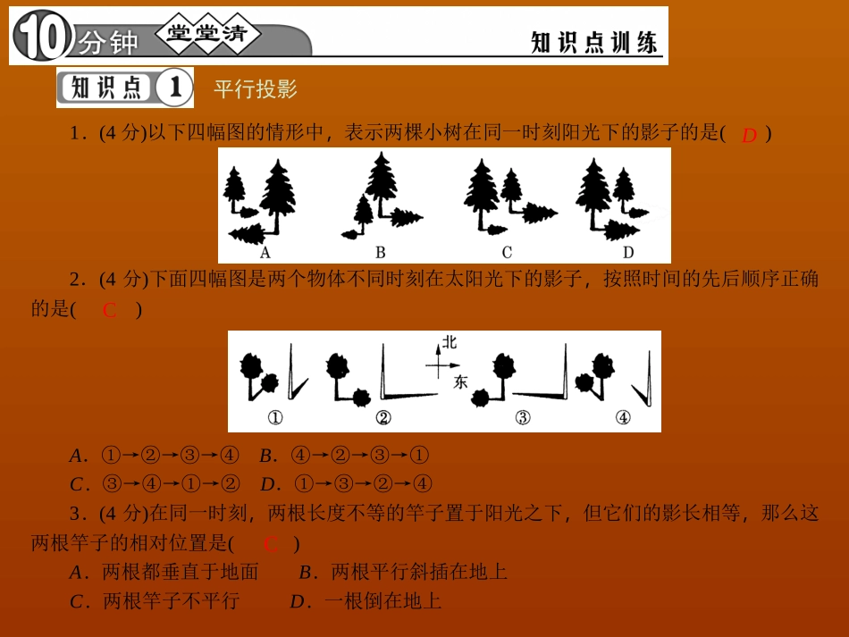 【四清导航】2015春九年级数学下册2911平行投影与中心投影课件（新版）新人教版_第3页