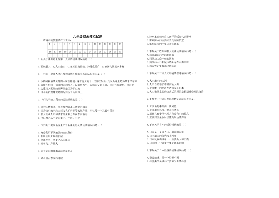 八年级期末模拟试题（2014）_第1页