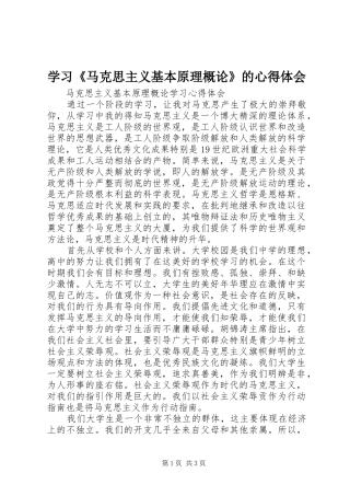 学习《马克思主义基本原理概论》的心得体会