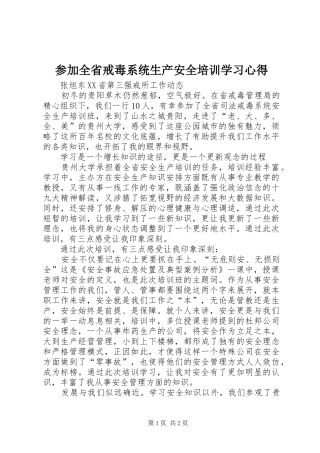 参加全省戒毒系统生产安全培训学习心得