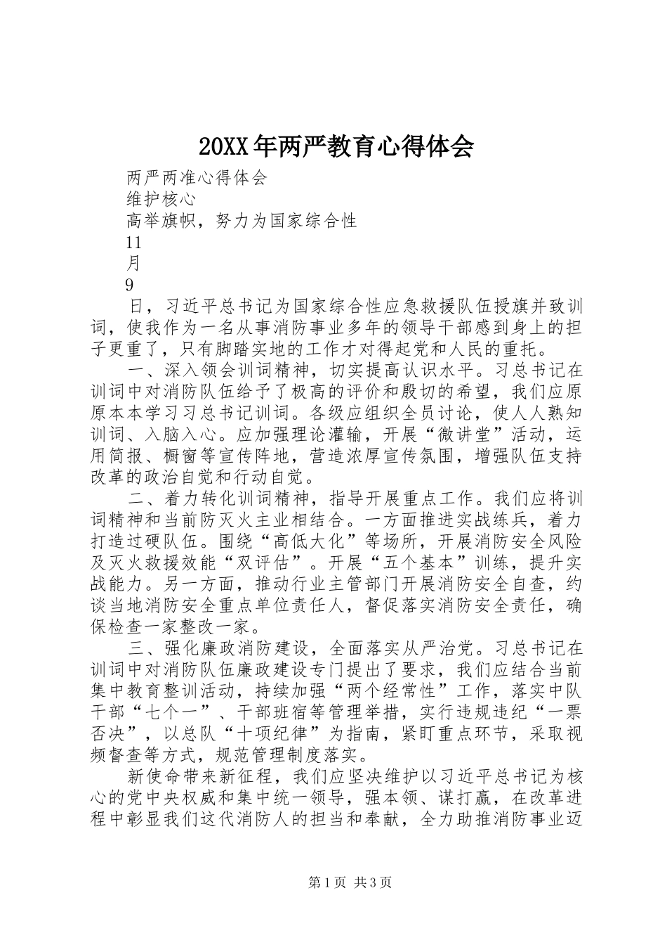 20XX年两严教育心得体会 (3)_第1页