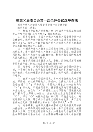 镇第×届委员会第一次全体会议选举办法