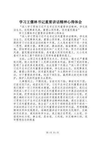 学习王儒林书记重要讲话精神心得体会