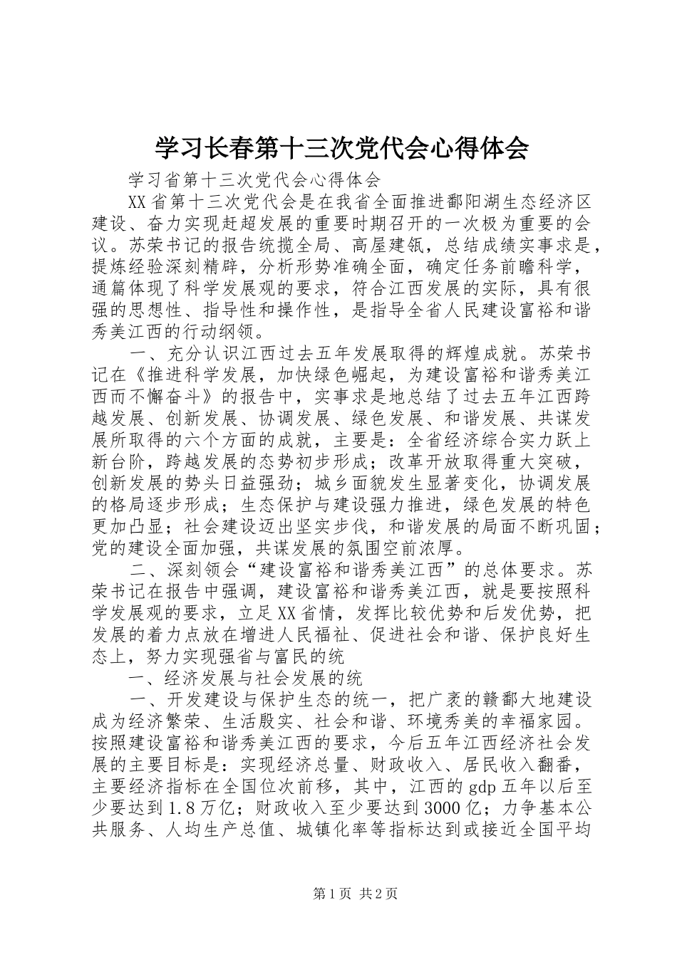 学习长春第十三次党代会心得体会_第1页