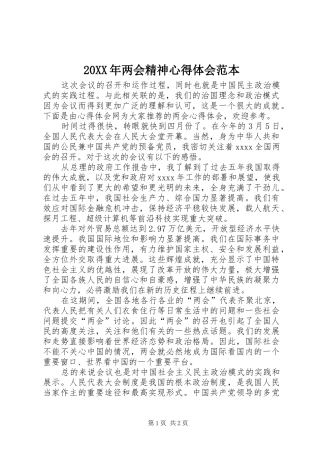 20XX年两会精神心得体会范本