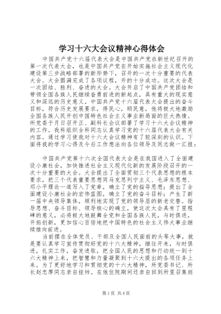 学习十六大会议精神心得体会